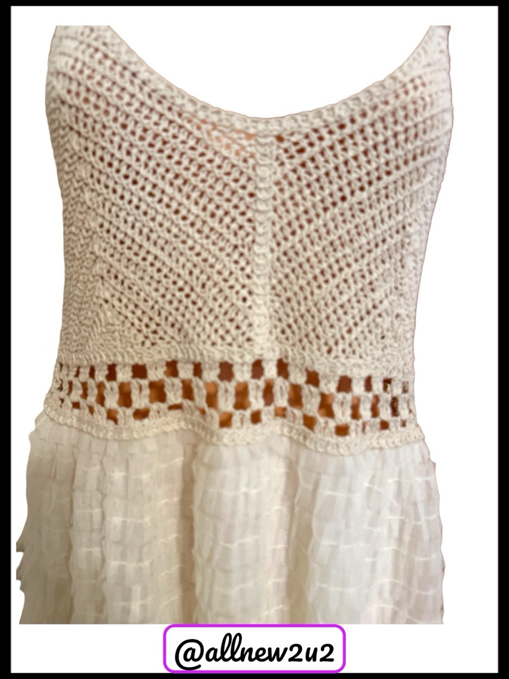 POL White Ecru Tulle Ruffled Midi Dress with Crochet Waist Top - Picture 6 of 15